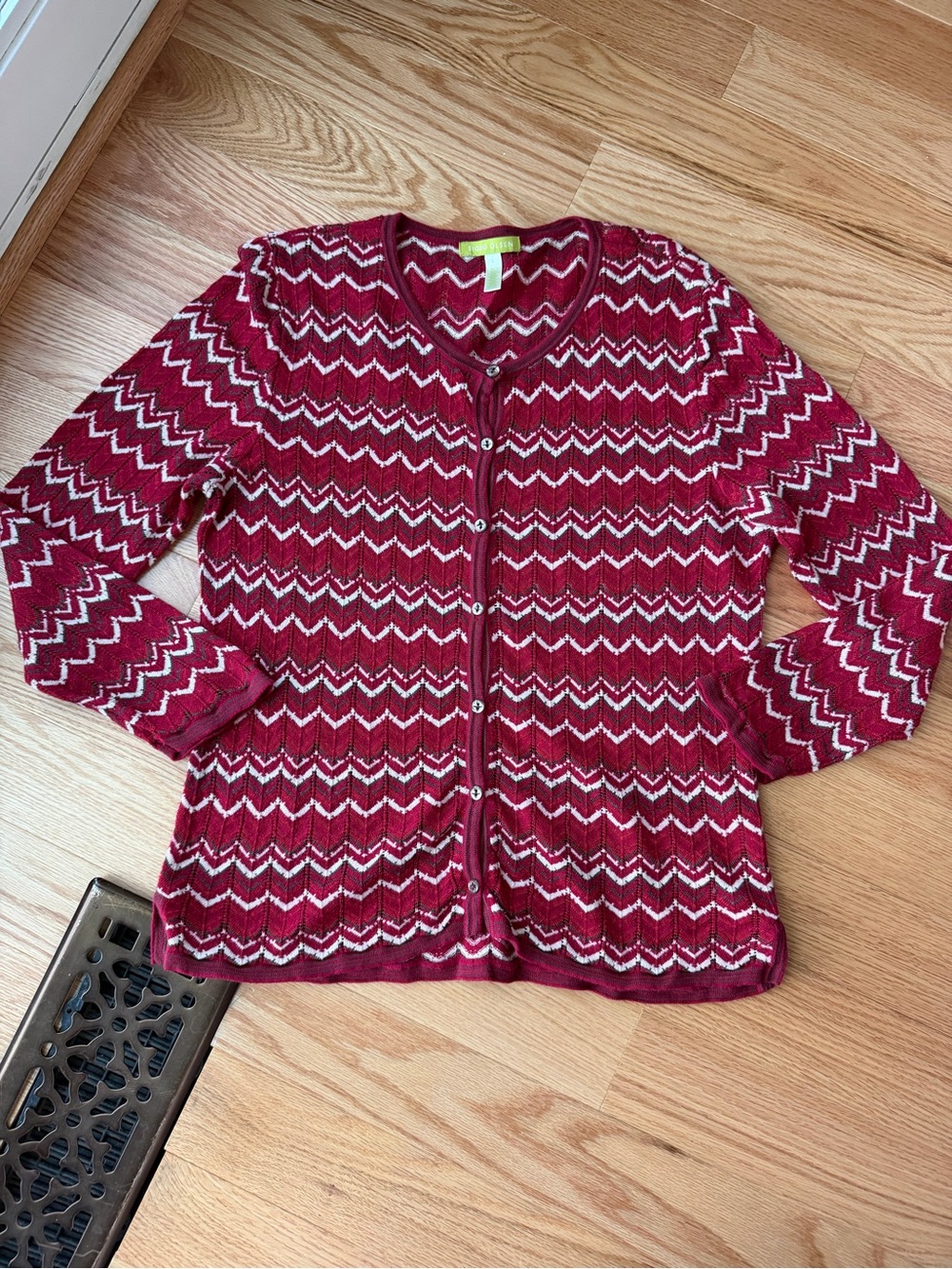 Vintage Sigrid Olsen L Red Chevron Pointelle Knit Cardigan Missoni Inspired